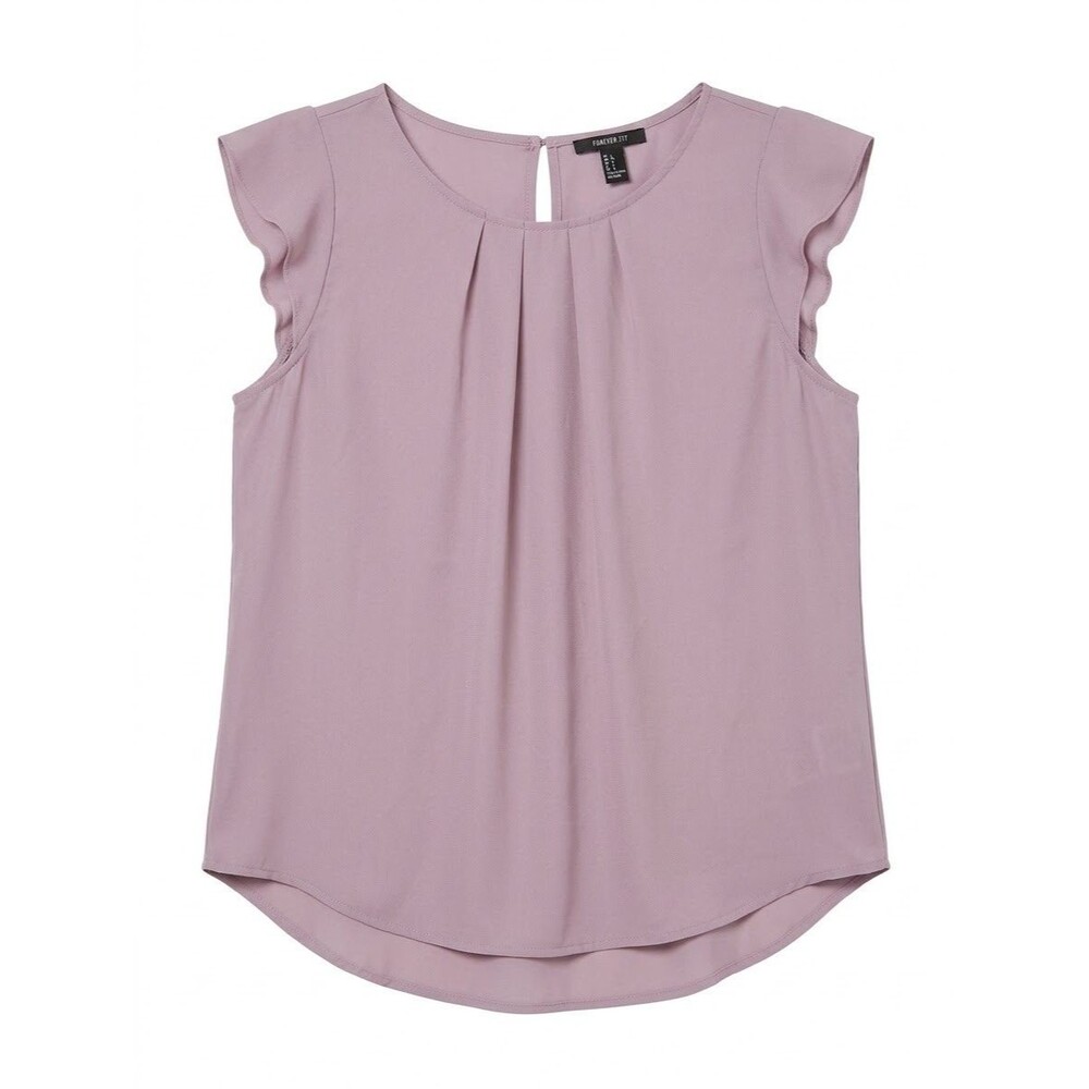 Forever 21 Womens Dusty Lavender Lilac Flutter Sleeve Pleated Blouse Top Size L